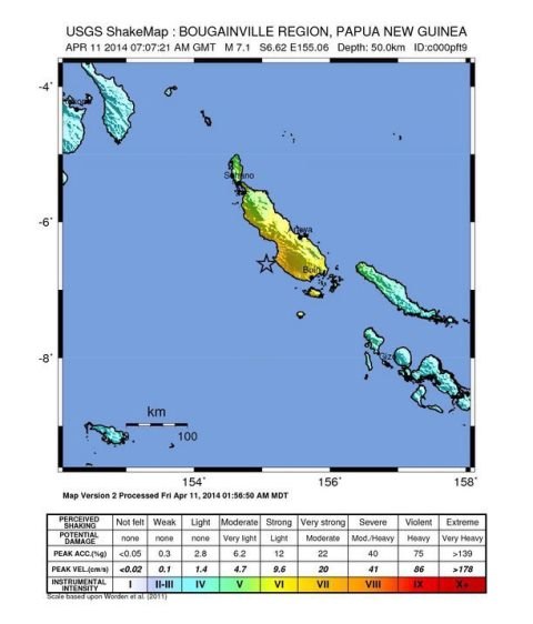 Centrum ostrzegania przed tsunami na Pacyfiku ogłosiło zagrożenie falą powstrząsową w rejonie Wysp Salomona, Papui Nowej Gwinei i Nowej Kaledonii /USGS / HANDOUT /PAP/EPA