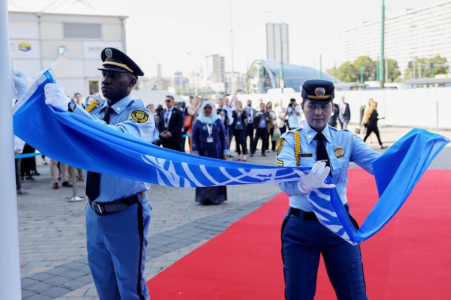 Ceremonia wciągnięcia flagi 11. World Urban Forum - Światowego Szczytu Miejskiego w Katowicach. /Tomasz Wiktor /PAP