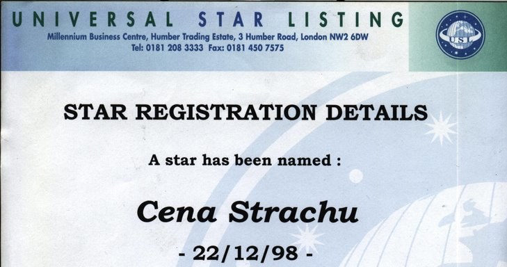 Certyfikat nadania gwieździe imienia Cena Strachu /Archiwum prywatne /