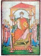 Cesarz Otto II na tronie przyjmuje hołd prowincji, miniatura z Registrum Gregori, ok. 983 /Encyklopedia Internautica