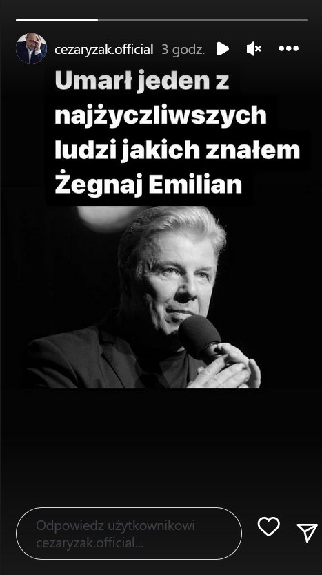 Cezary Żak żegna Emiliana Kamińskiego. /Instagram @cezaryzak.official /Instagram
