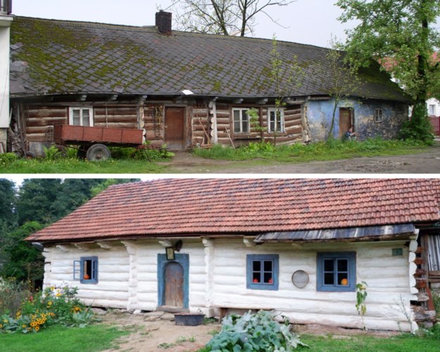 Chałupa z 1821 roku, stan z roku 2010  i z września 2022, już w skansenie Apolonia w Zakrzowie /Leszek Grabowski /