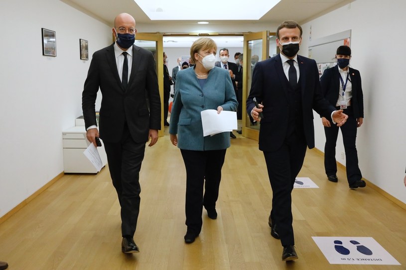 Charles Michel, Angela Merkel i Emmanuel Macron / Rada Europejska / Pool / Agencja Anadolu / Getty Images