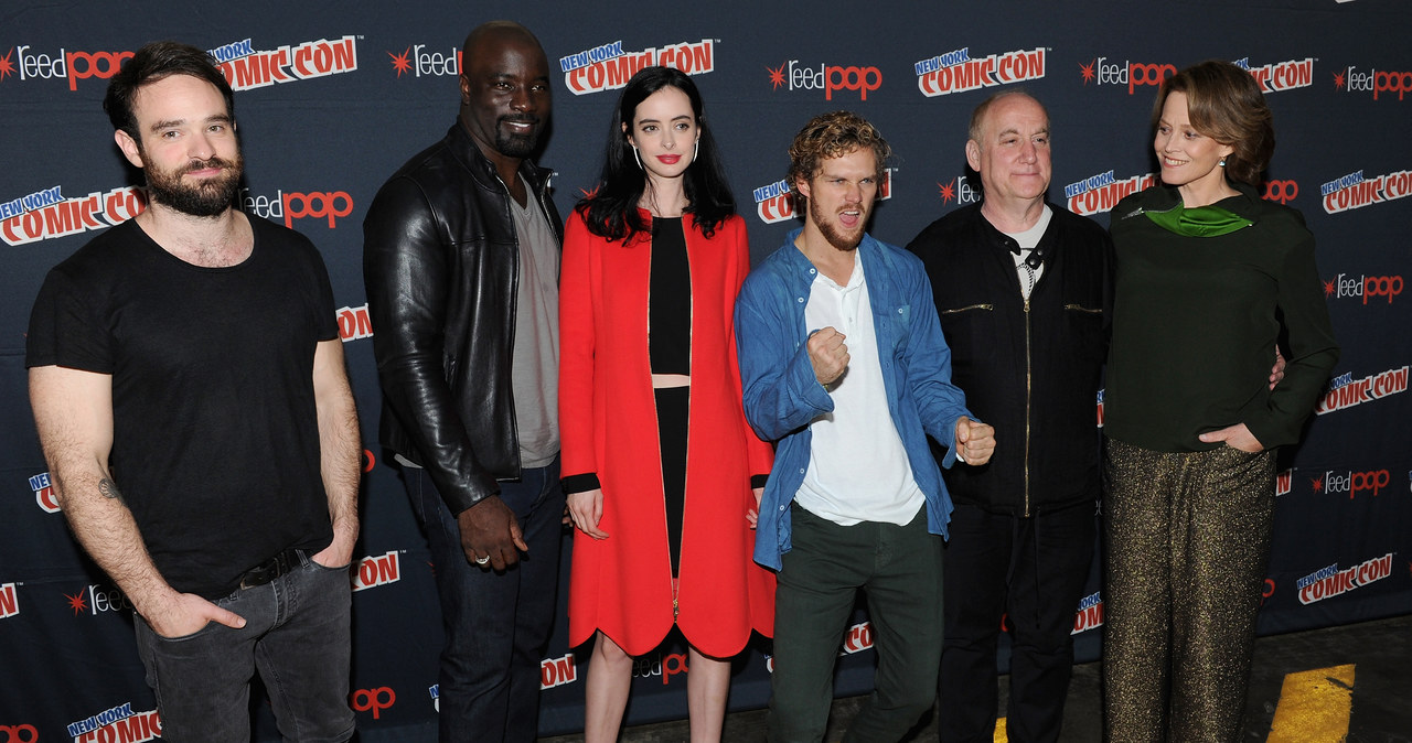 Charlie Cox, Mike Colter, Krysten Ritter, Finn Jones, Jeph Loeb, Sigourney Weaver /Craig Barritt /Getty Images