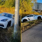 Chciał się popisać, niestety nie wyszło. Porsche wylądowało w rowie