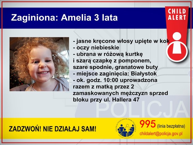 Child Alert w związku z porwaniem 3-letniej Amelki /Policja