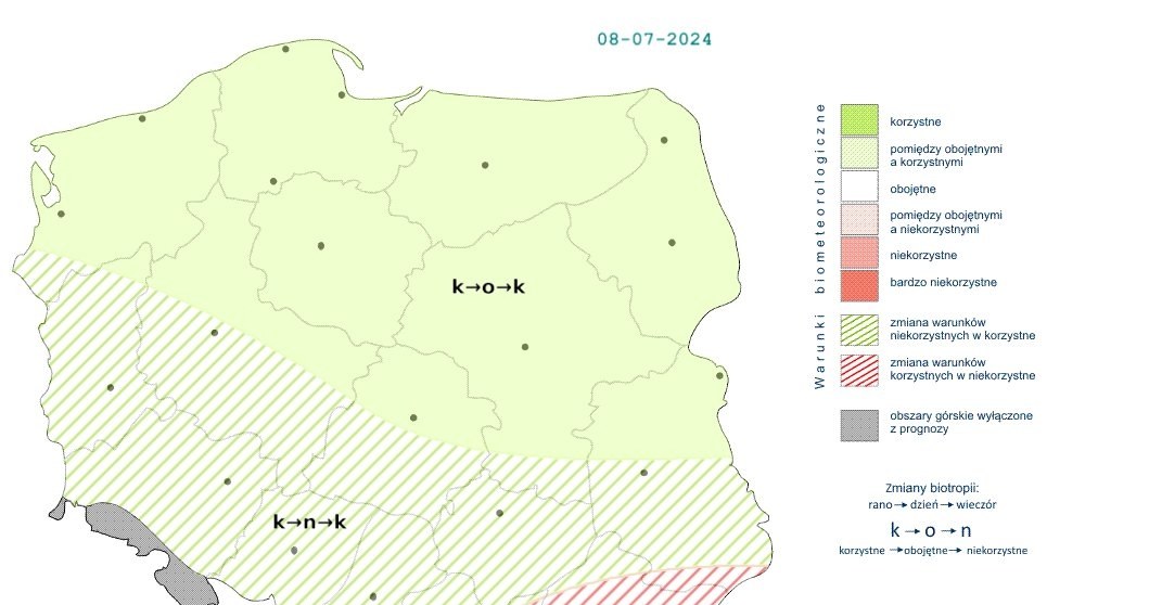 Although weather conditions are favorable across much of Poland, storms will temporarily deteriorate to unfavorable in southern regions /IMGW/