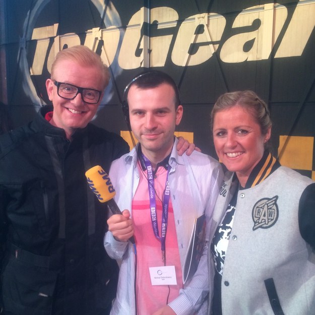 Chris Evans, nowy gospodarz "Top Gear", Michał Dobrołowicz, dziennikarz RMF FM  i Sabine Schmitz, nowa prowadząca "Top Gear" /Michał Dobrołowicz /RMF FM