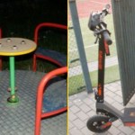 Chwile grozy na placu zabaw. Hulajnoga elektryczna rozpędziła karuzelę