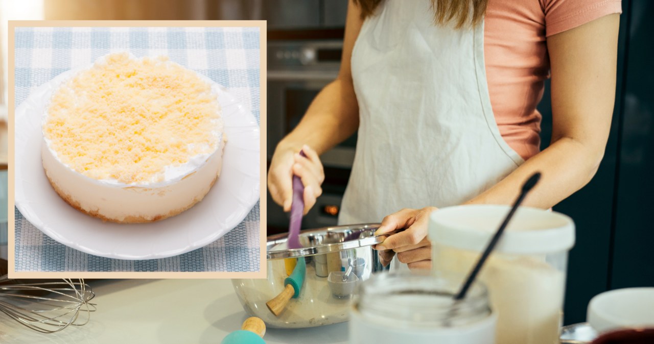 Ciasto Biały Puch to sernik na zimno z dodatkiem galaretki cytrynowej i wiórek kokosa. Smaczny i prosty w przygotowaniu. /Pixel