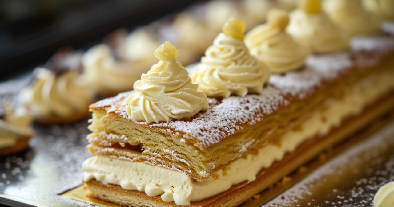 Ciasto francuskie przekładane waniliowym kremem /yganko /123RF/PICSEL