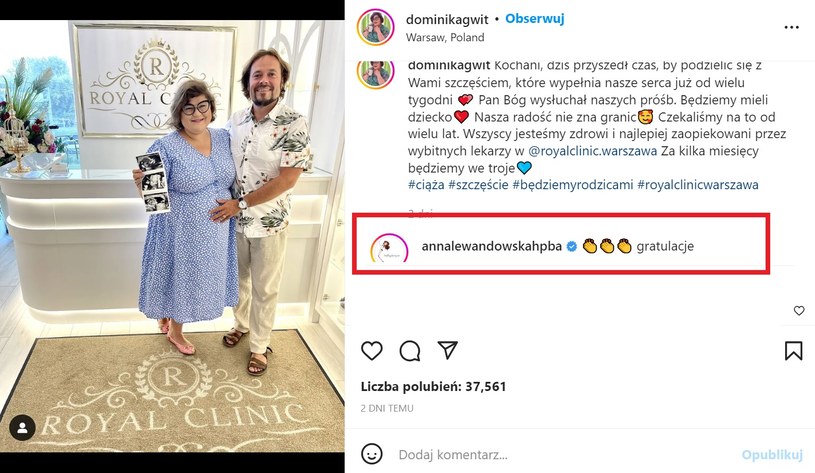 Ciąży Dominice Gwit pogratulowała sama Lewandowska /Instagram
