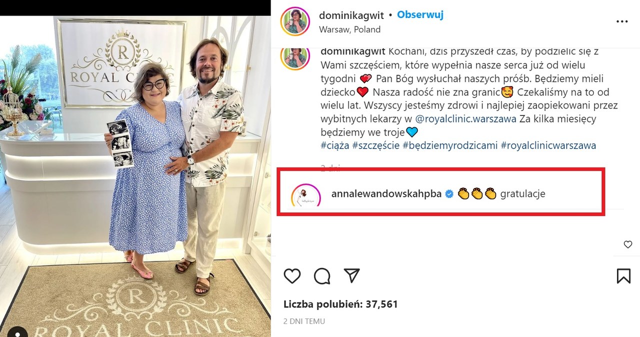 Ciąży Dominice Gwit pogratulowała sama Lewandowska /Instagram