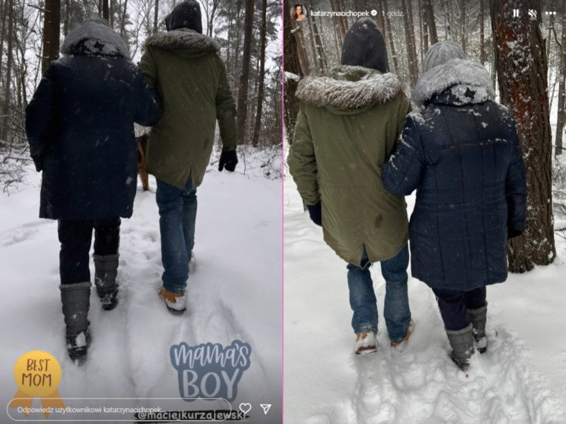Cichopek i Kurzajewski pozdrawiają z lasu. Razem z Bono i mamą Teresą /@katarzynacichopek /Instagram