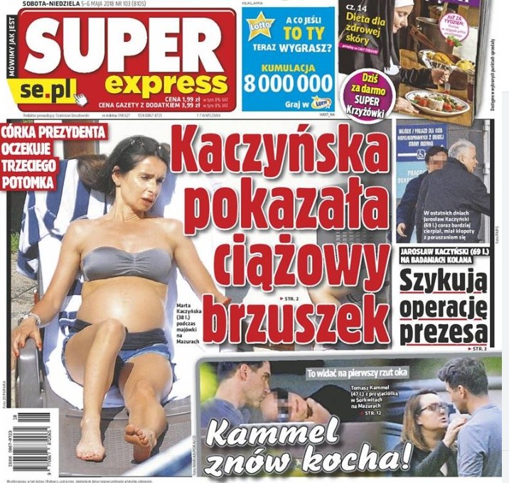Ciężarna Marta na plaży i na okładce "Super Expressu" /.