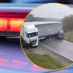 Ciężarówka w poślizgu "zmiotła" osobówkę. Nagranie ku przestrodze