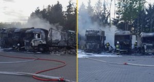 Ciężarówki stanęły w ogniu blisko stacji paliw. O krok od tragedii w Łódzkiem