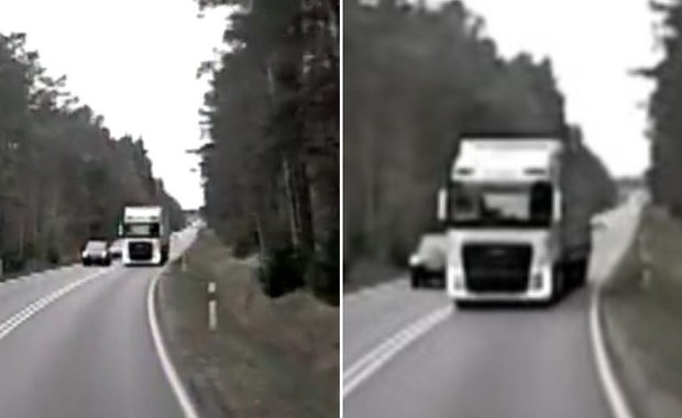 Ciężarowy pchał się "na czołówkę" z autobusem pełnym ludzi. Przykry finał [FILM]