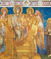 Cimabue, Madonna z Dzieciątkiem na tronie, fresk z kościoła  w Asyżu, 1279-85 /Encyklopedia Internautica