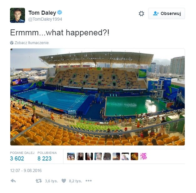 „Co tu się stało?” - pytał na Twitterze zdziwiony Brytyjczyk Tom Daley/ Twitter /Tom Daley /Styl.pl