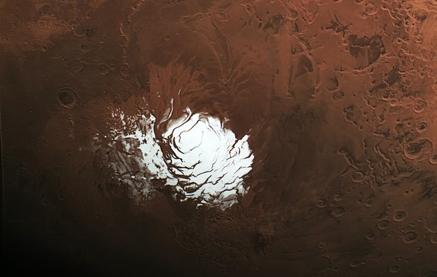 Czapa lodowa w rejonie bieguna południowego Marsa /ESA/DLR/FU Berlin /Materiały prasowe