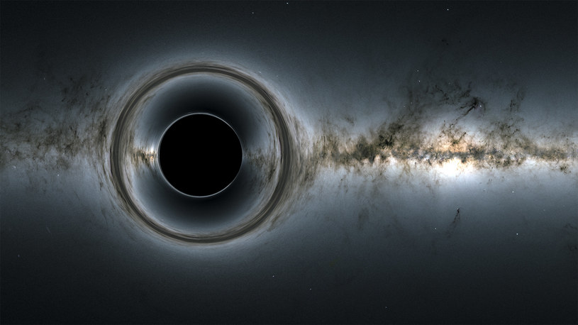 Czarna dziura może zakrzywiać obraz odległych obiektów /NASA’s Goddard Space Flight Center; background, ESA/Gaia/DPAC /NASA