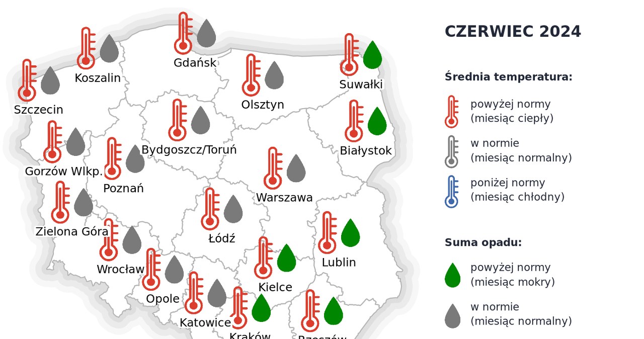 Czerwiec będzie jeszcze cieplejszy niż zazwyczaj. W całym kraju temperatury przekroczą normę. Na wschodzie trzeba też liczyć się z dużą ilością deszczu /IMGW /