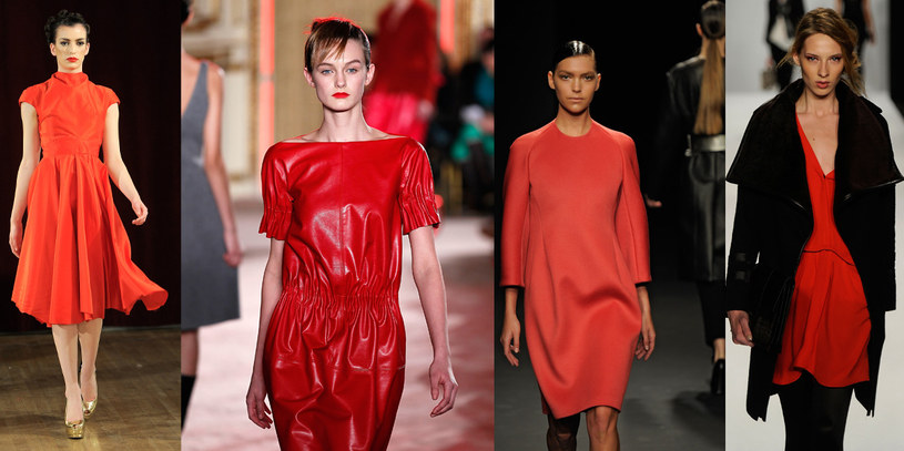 Czerwone sukienki z pokazów Saint Wobil, Thakon, Calvin Klein i Rebecca Mincoff /Getty Images