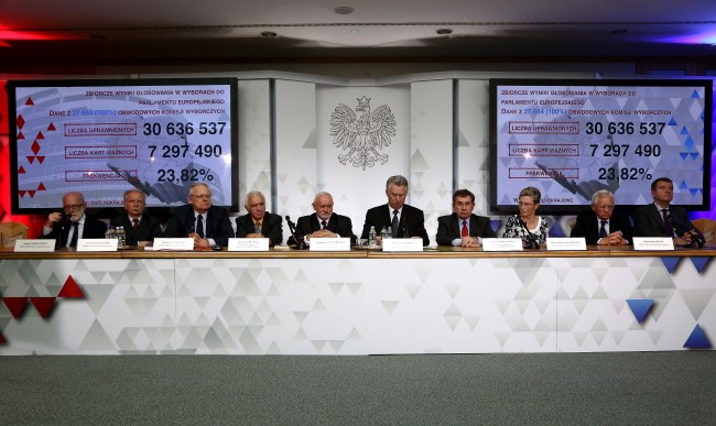 Członkowie PKW na konferencji prasowej /PAP/Tomasz Gzell /PAP