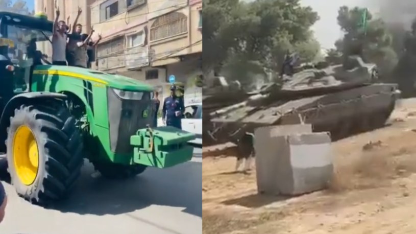 Czołgi, transportery opancerzone, pojazdy wojskowe i... traktor. Oto co wpadło w ręce Hamasu po ataku na Izrael /@sentdefender /Twitter