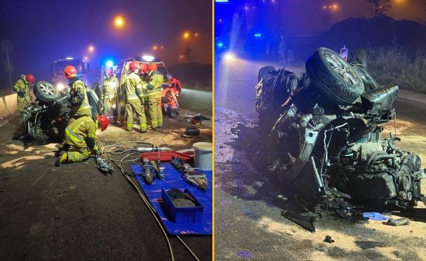 Czterech nastolatków w szpitalu po dachowaniu. Auto w strzępach
