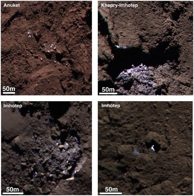 Cztery rejony jądra komety 67P ze śladami lodu na powierzchni /materiały prasowe