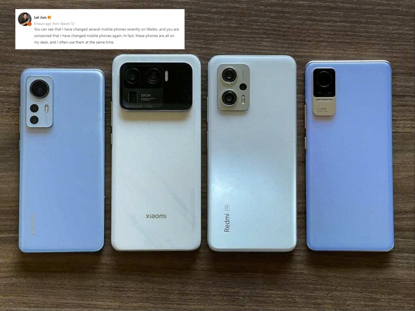 Cztery smartfony: Xiaomi 12, Xiaomi Mi 11 Ultra, Redmi Note 11T Pro i Xiaomi Civi /materiały prasowe