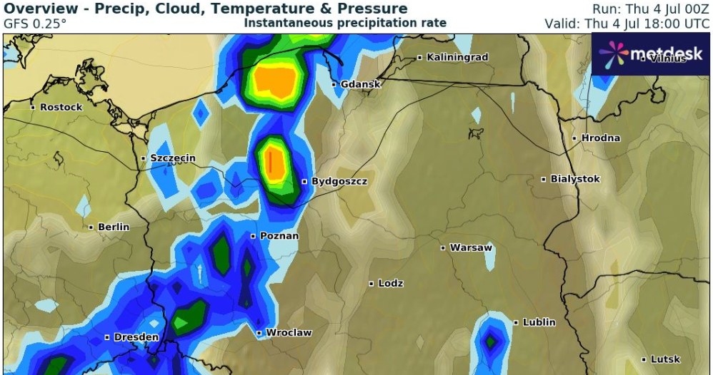There will be rain on Thursday. There will also be strong storms in the western part of the country in the afternoon and evening/wxcharts/