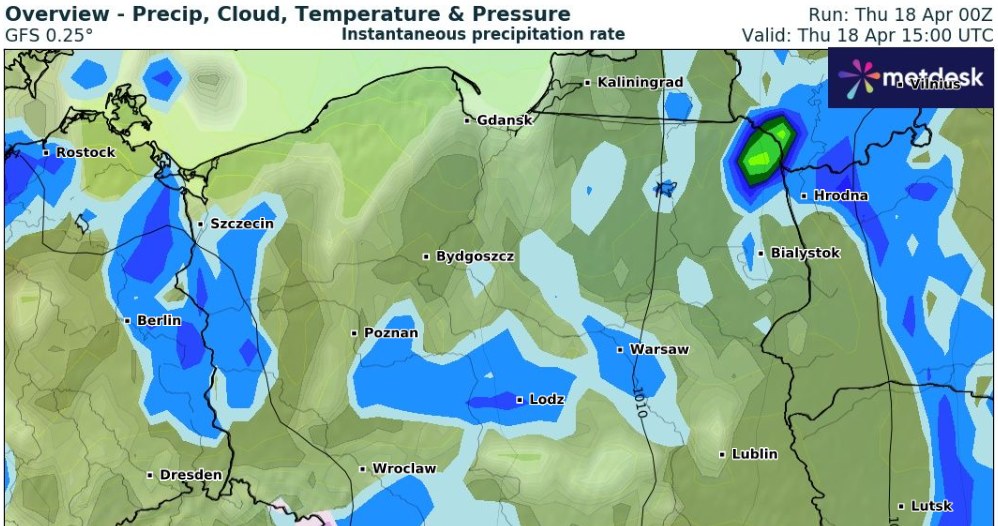 Czwartek w wielu miejscach będzie deszczowy i chłodny. Lokalnie może też padać deszcz ze śniegiem /wxcharts /