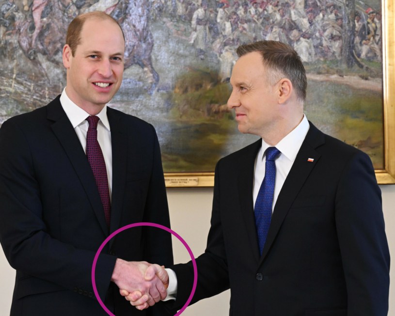 Czy Andrzej Duda zbyt mocno ścisnął dłoń księcia Williama? /Rex Features /East News