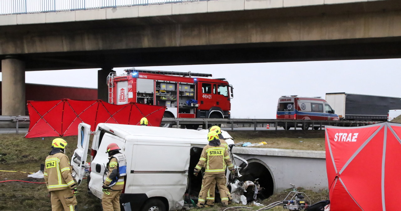 Dąbrówka Górna (Opolskie). Wypadek na autostradzie A4. /Krzysztof Świderski /PAP