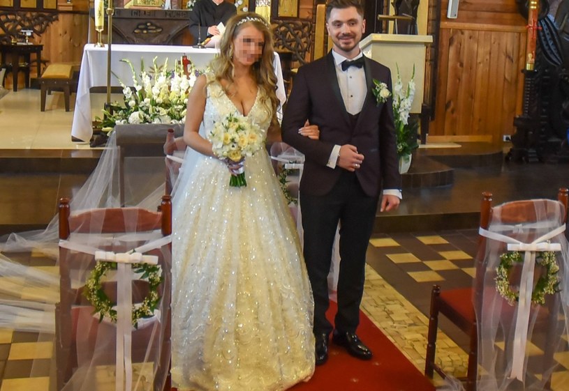 Daniel Martyniuk i Ewelina w dniu ślubu /Newspix