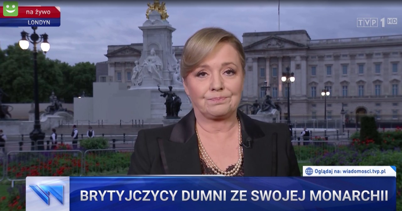 Danuta Holecka TVP transmisja sprzed Pałacu Buckingham /Screen TVP / Widomości TVP /materiał zewnętrzny