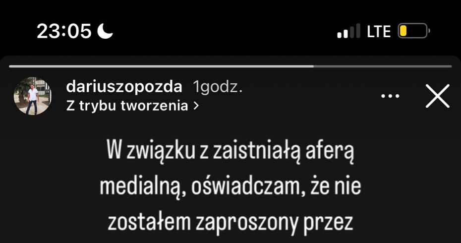 Dariusz Opozda opublikował oświadczenie /Instagram @dariuszopozda /Instagram