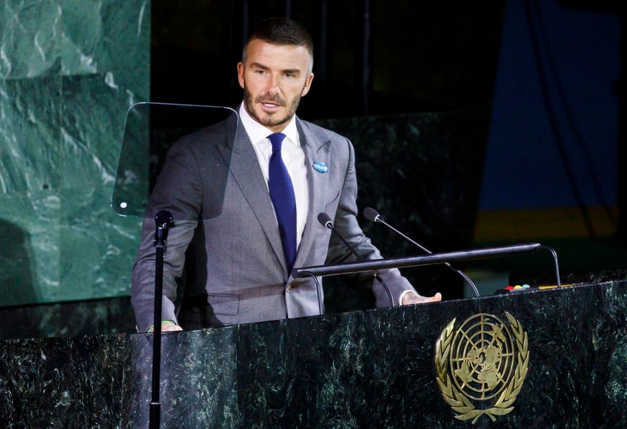 David Beckham podczas wystąpienia na forum ONZ /JUSTIN LANE /PAP/EPA