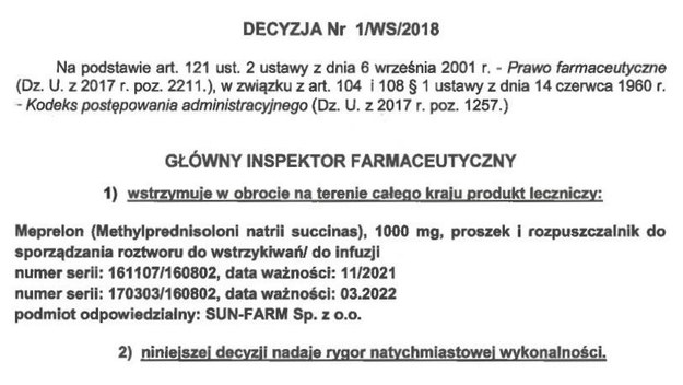 Decyzja GIF /GIF  /Główny Inspektorat Farmaceutyczny