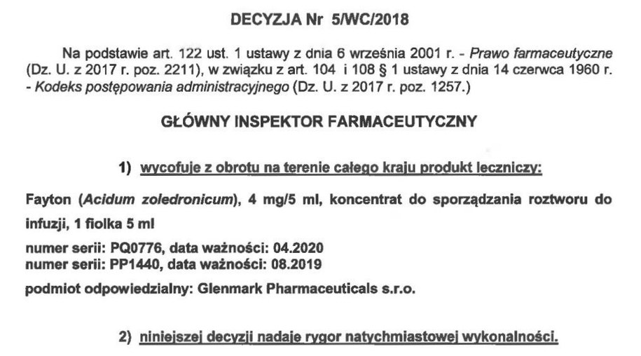 Decyzja GIF. /GIF  /Główny Inspektorat Farmaceutyczny