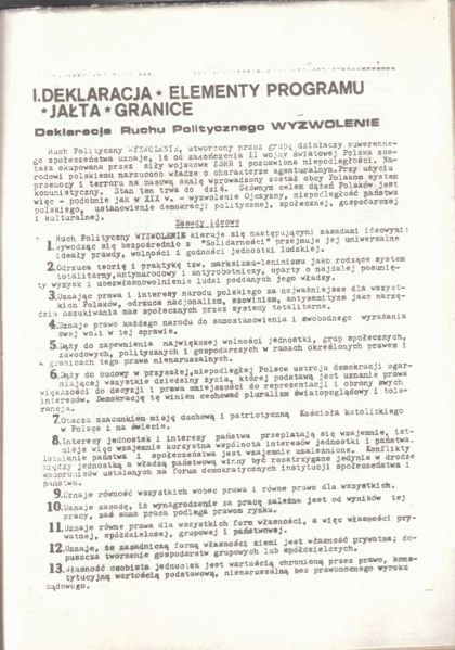 Deklaracja Ruchu Politycznego Wyzwolenie - „Wyzwolenie”, rok 1984, nr 6 /Encyklopedia Solidarności /INTERIA.PL