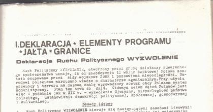 Deklaracja Ruchu Politycznego Wyzwolenie - „Wyzwolenie”, rok 1984, nr 6 /Encyklopedia Solidarności /INTERIA.PL