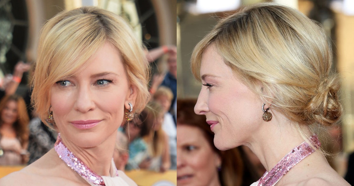 Delikatna uroda Cate Blanchett(44) nie wymaga mocnego makijażu, ani wyszukanych fryzur. Lekkie upięcie, w którym aktorka pokazała się na gali rozdania Nagród Gildii Aktorów Ekranowych, to strzał w dziesiątkę /Getty Images/Flash Press Media