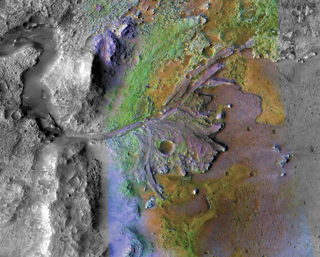 Delta w Jezero Crater, sfotografowana przez sondę Mars Reconnaissance Orbiter /NASA/JPL-Caltech/MSSS/JHU-APL /Materiały prasowe