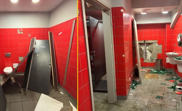 Demolka na stadionie Widzewa. Pseudokibice Lecha zdewastowali toalety