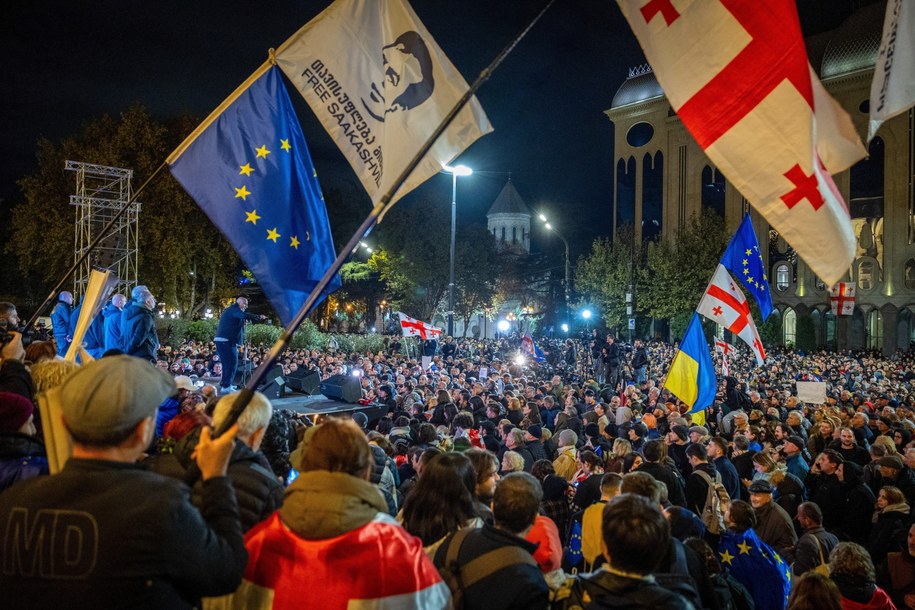 Demonstracja w Tbilisi /Marek Gorczyński    /PAP