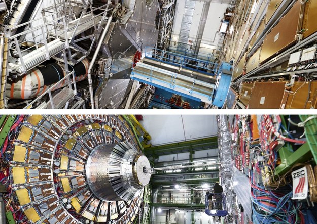 Detektory Atlas (u góry) i CMS, z pomocą których dokonano 10 lat temu odkrycia cząstki Higgsa /Materiały prasowe